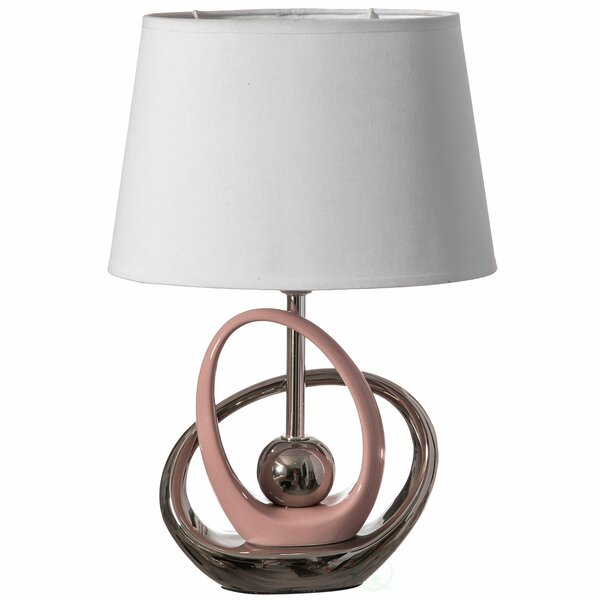 Quickway Imports 16 Ceramic Table Lamp, with Reflecting Silver and Pink Circular Stand and White Cotton Lampshade QI004587